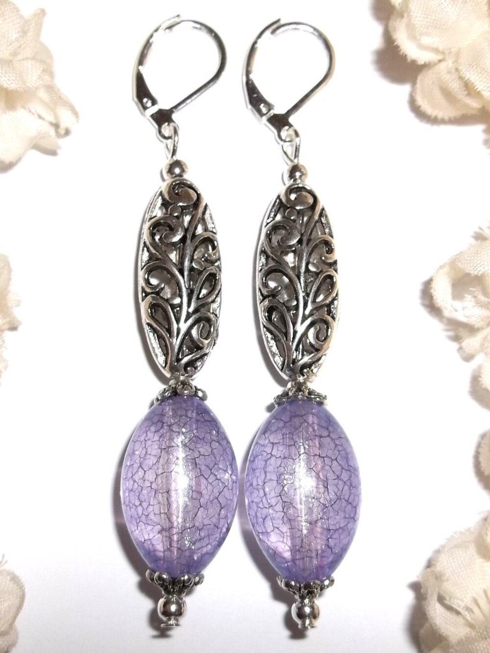 Purple and Silver Statement Earrings Long Dangle Drop Oversized Set Pair D9136